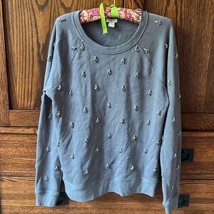 Woman’s jcrew sweatshirt with crystal clutters everywhere. Excellent condition